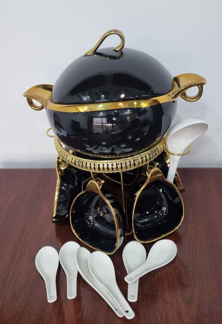 JCC8434-L1 16pc ceramic soup set on golden stand