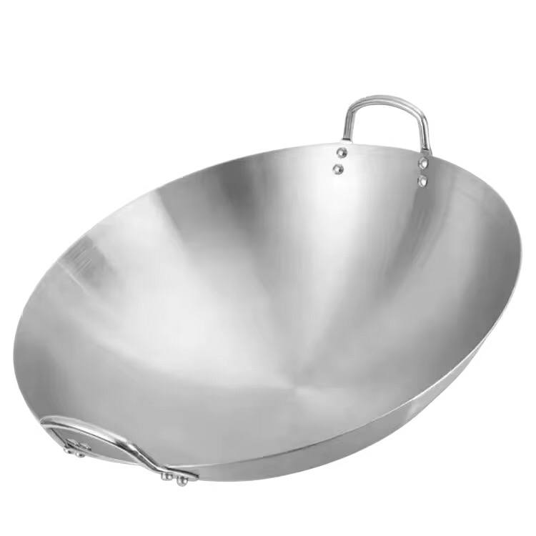 Thickened heavy gauge aluminum two sided-handle wok frying pan
