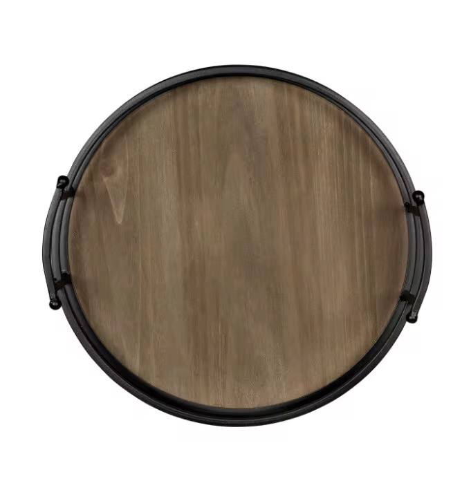 Home Decor Rustic Modern Metal and Wood Round Counter Tray