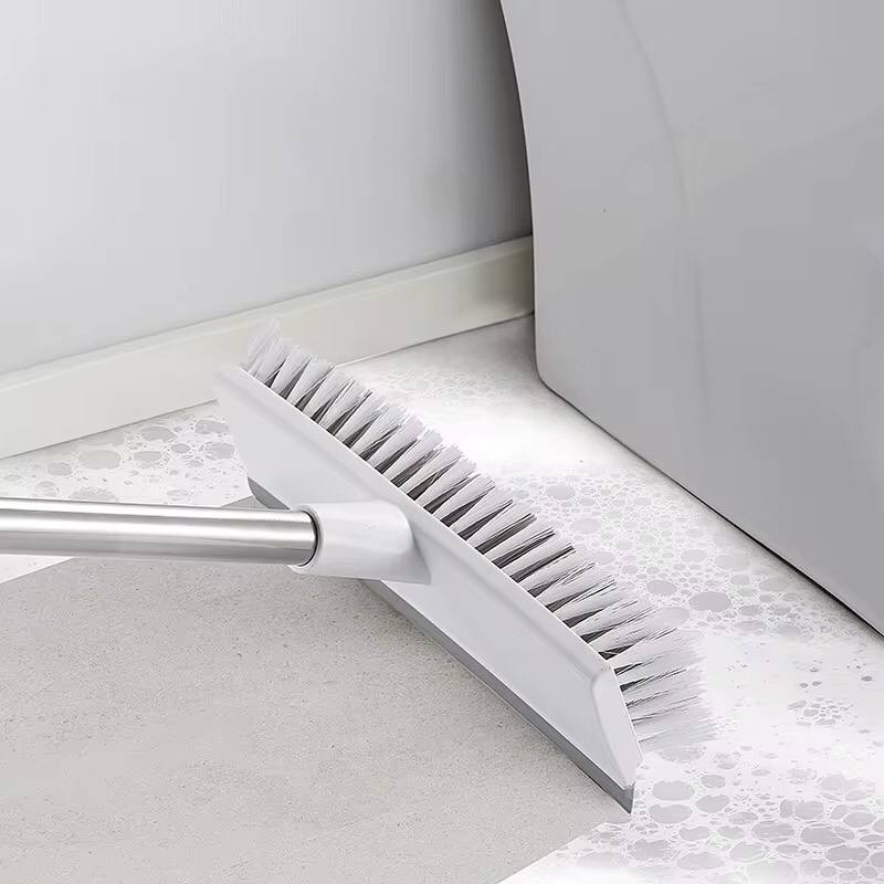 2 in 1 Floor Brush Scrubber with Long Handle Scrape Stiff Bristle Cleaning Scrub with Squeege