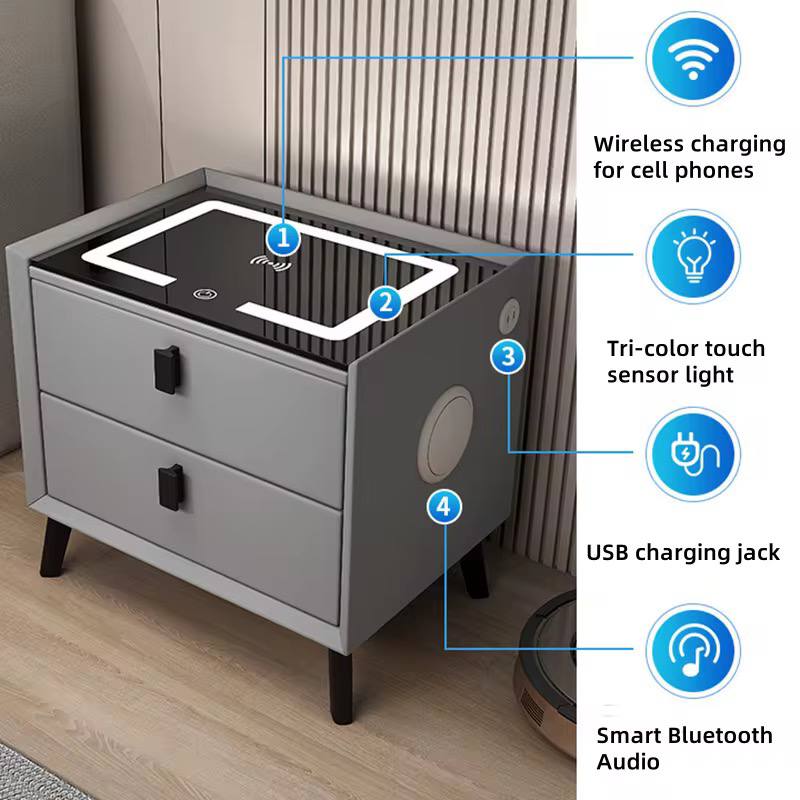 Smart bedside table cabinet with wireless charging Bluetooth