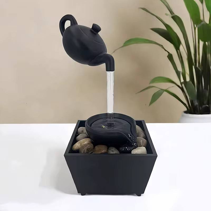Floating Teapot Waterfall Ornament USB 5V Battery Power Supply Tabletop Waterfall Decoration With LED Lights