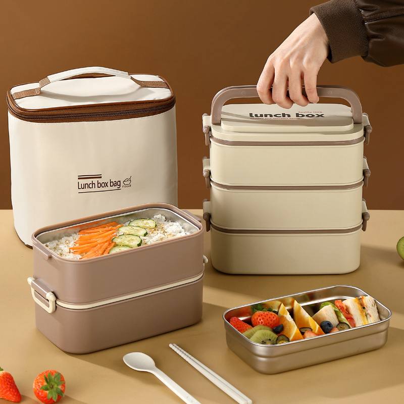 DOUBLE LAYERED LUNCH BOX WITH MATCHING LUNCH BAG