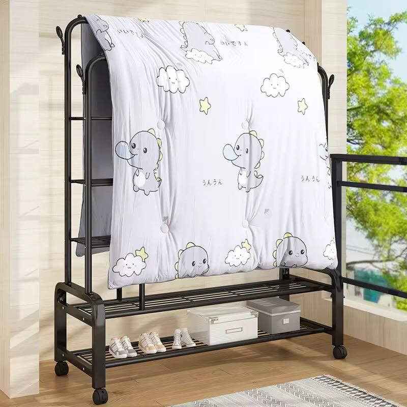 Double Layer Garment Rack Floor Standing Clothes Hanger