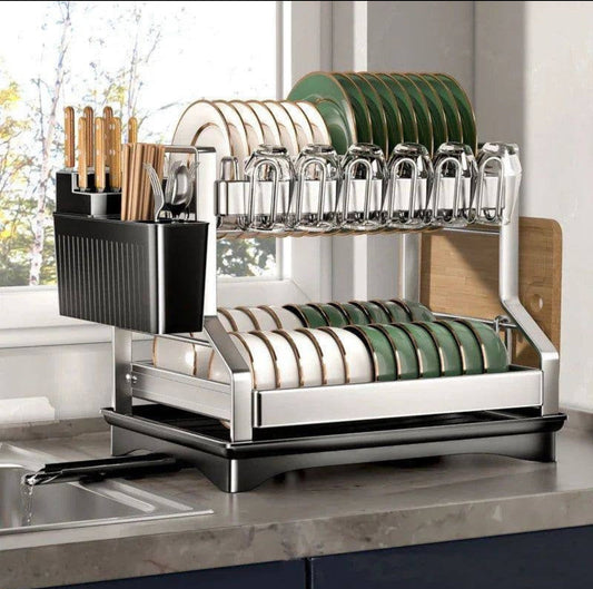 2-Tier Kitchen Dish Rack with drain tray