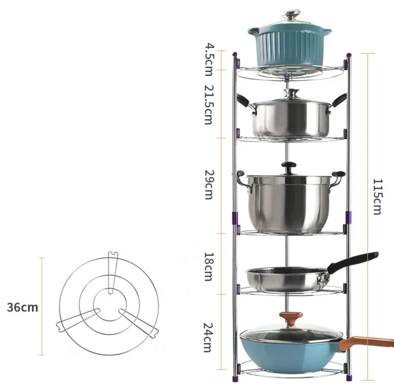 5 layer Kitchen pot and pan organizer storage rack