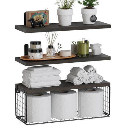 Solid pine wood bathroom floating shelf