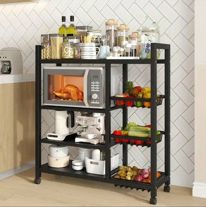 Multifunctional Strong metallic Kitchen rack with movable & lockable wheels