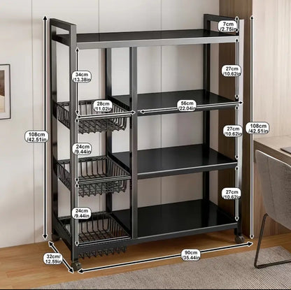 Multifunctional Strong metallic Kitchen rack with movable & lockable wheels