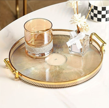 Decorative acrylic tray with golden handle