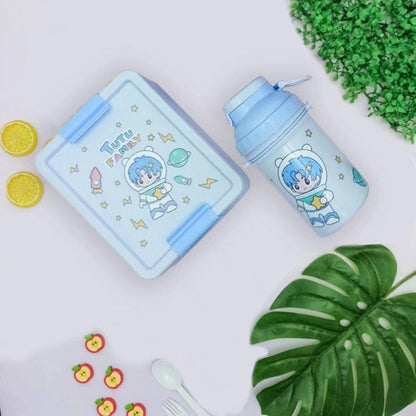 Children's Lunch Box Kit with 2 Cutlery Sets + 500 ml Bottle