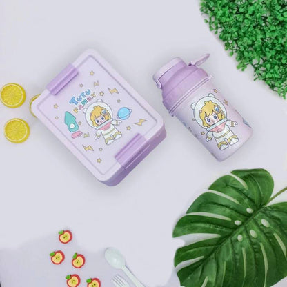 Children's Lunch Box Kit with 2 Cutlery Sets + 500 ml Bottle