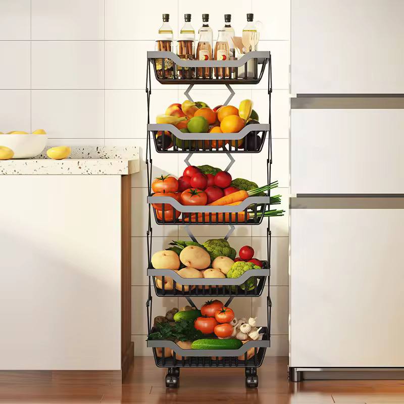 5 Layer foldable fruit/ vegetables rack with wheels