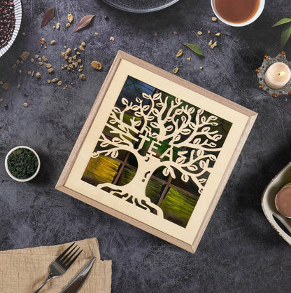 Handmade family tree wooden tea/coffee organizer