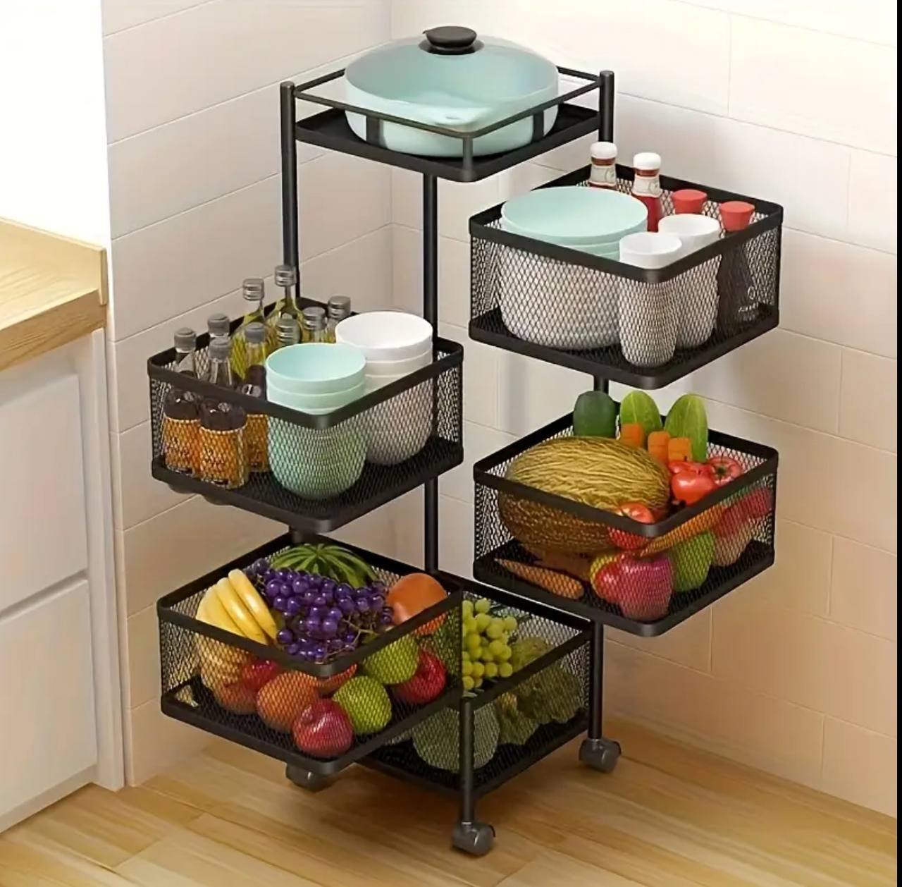 Square Fruit Rack With Wheels
