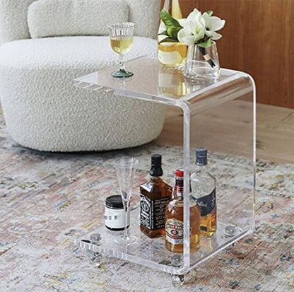 Luxury C-Shaped Clear Acrylic Side Table with Wheels