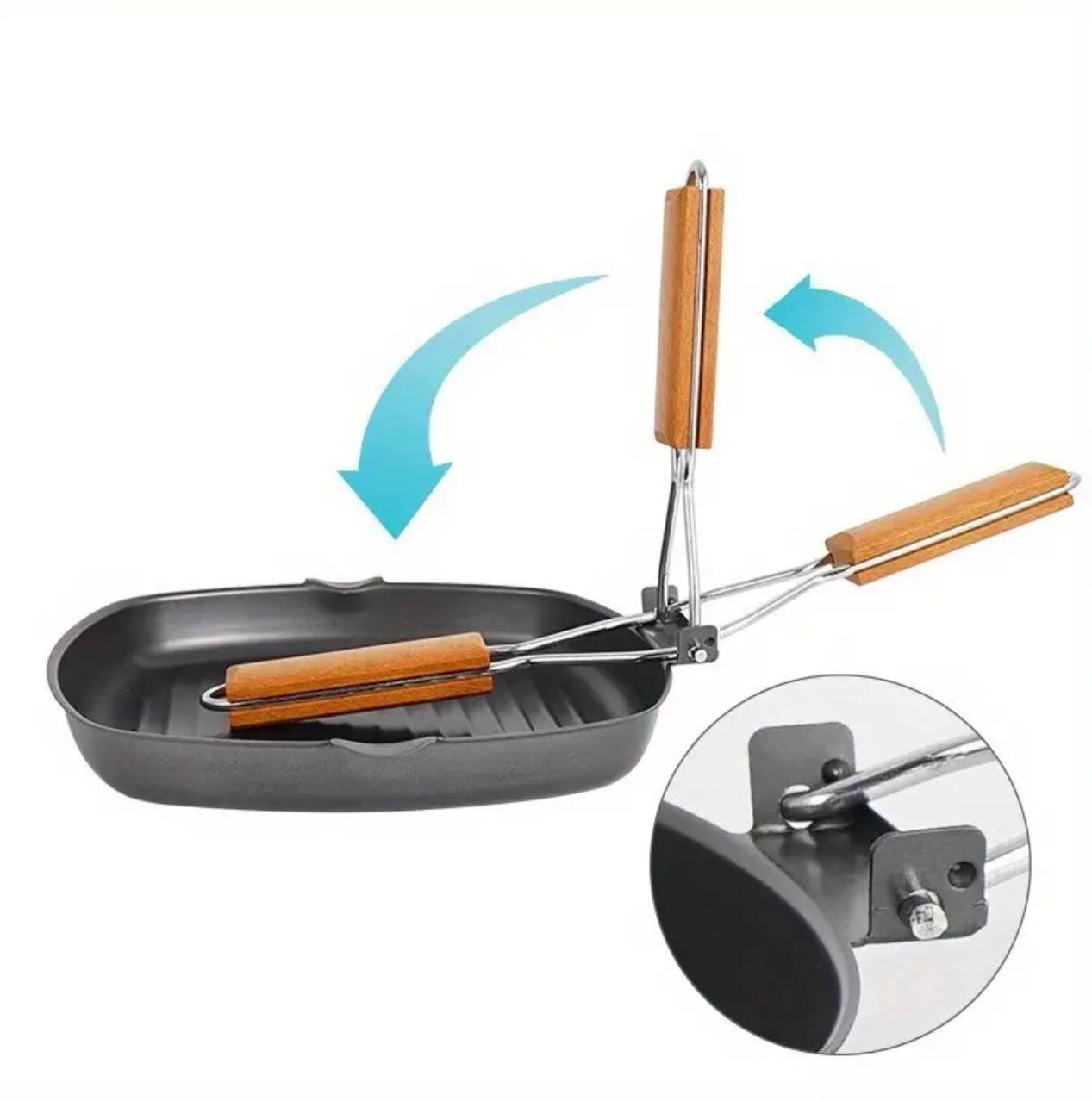 Non stick square steak pan with wooden handle