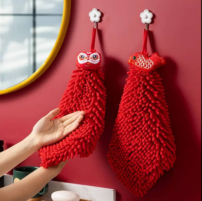 Red Chenille Hand Towels