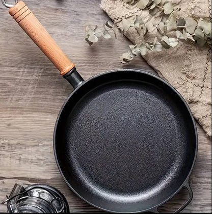 Thickened cast iron frying pan with bamboo lid
