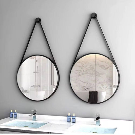 Luxury round shape iron art belt hanging aluminum alloy framed wall mirror