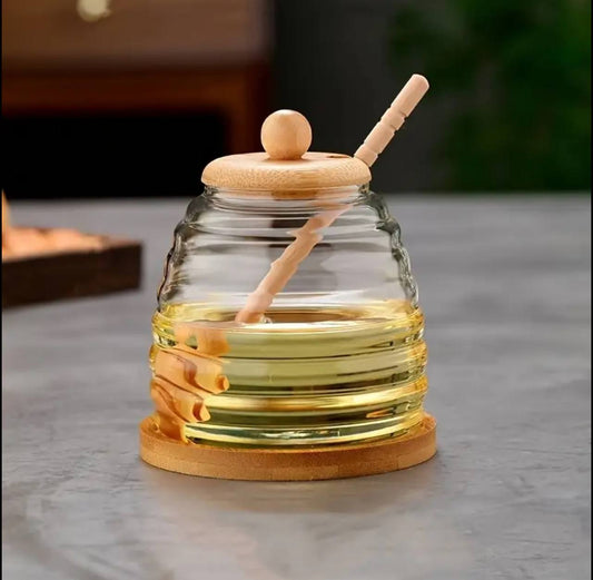 Multi-Purpose Glass Honey Storage Jars with Wooden Lid and Stirring Stick