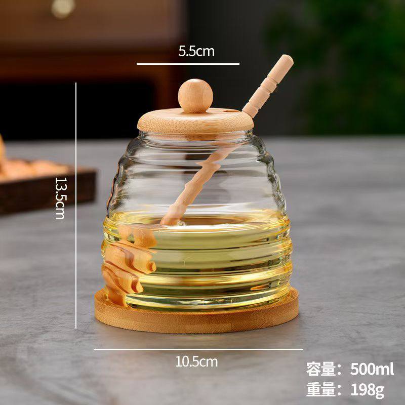 Multi-Purpose Glass Honey Storage Jars with Wooden Lid and Stirring Stick