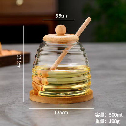 Multi-Purpose Glass Honey Storage Jars with Wooden Lid and Stirring Stick