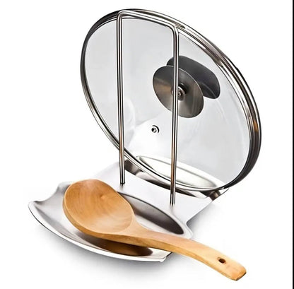Stainless Steel Silver Pan Pot lid Rack and serving spoon Rest / Holder