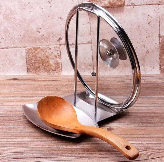 Stainless Steel Silver Pan Pot lid Rack and serving spoon Rest / Holder
