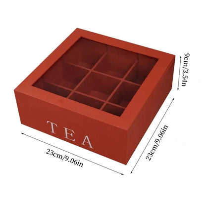 Wooden 9 Grids Tea Box