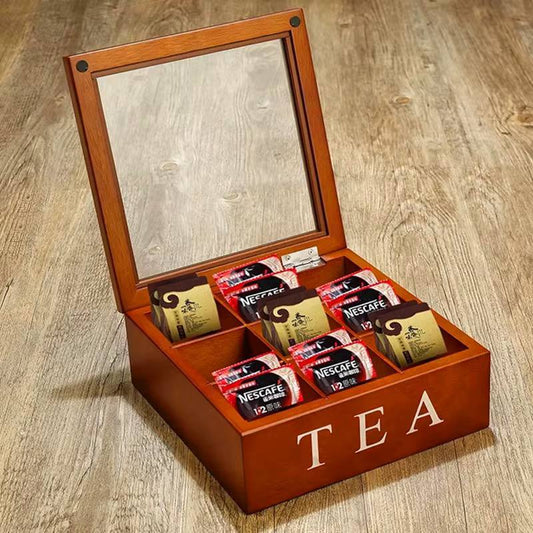 Wooden 9 Grids Tea Box