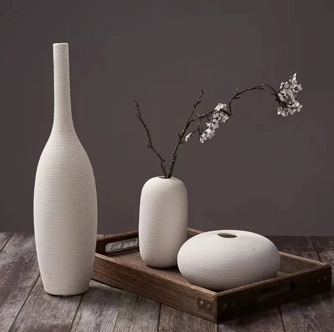 Simple ceramic 3 in 1 modern home decor  vase set