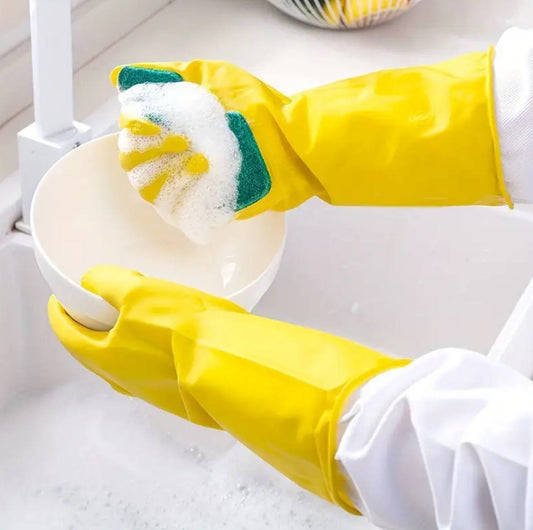 Latex Dishwashing/ Cleaning Gloves with Scouring Pads