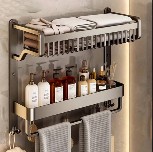 1 Piece 2-Layer Bathroom Space Towel Rack