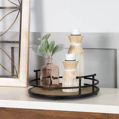 Home Decor Rustic Modern Metal and Wood Round Counter Tray
