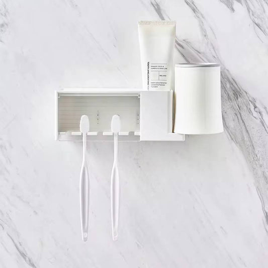 Wall mounted toothbrush and toothpaste holder. With cup storage