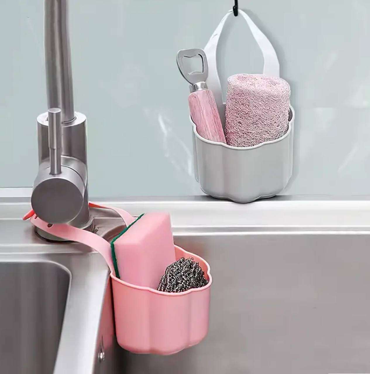 Kitchen Sink Drainer Basket Soap Sponge Holder