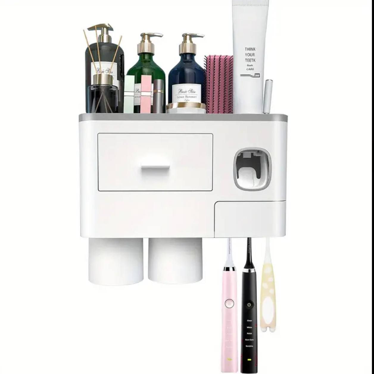 Wall mounting toothpaste dispenser with magnetic cups