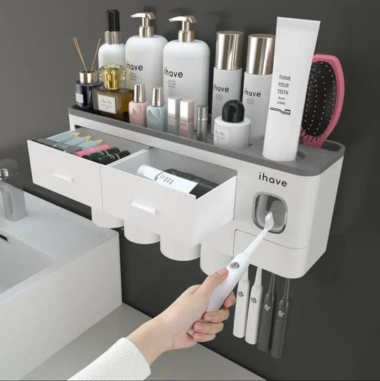 Wall mounting toothpaste dispenser with magnetic cups