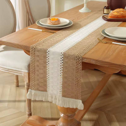 Tassels Bohemian Style Table Runner Farmhouse Linen Table Tablecloth Home Decor For Living Room Dinning Coffee Table Mat