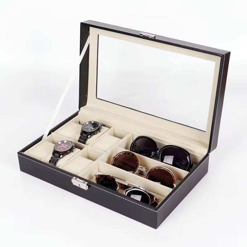 6+3 Slots PU Leather  Watch Sunglass Organizer