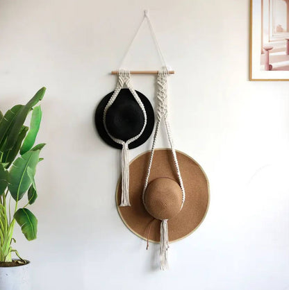 Nordic Style Boho Cotton Hanging Hat Woven Organizer Tapestry