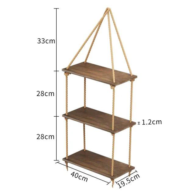 3 Tier Wooden  Floating Shelf / Hanging Rope Organizer Rack