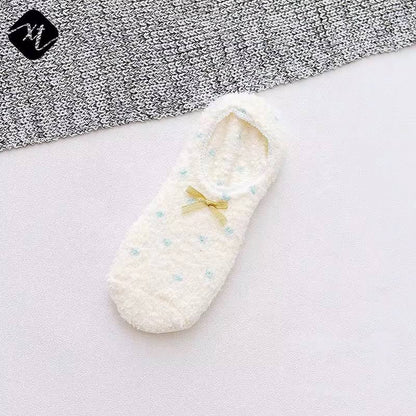 1 Pair Floor Socks Bow-knot Autumn Socks Low Cut Anti-skid Silicone Floor Socks