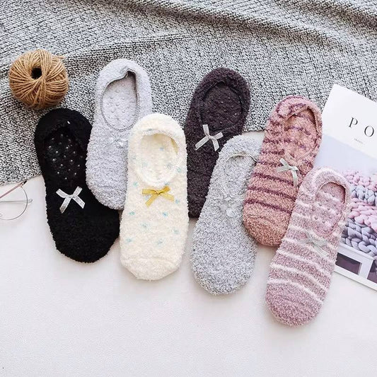 1 Pair Floor Socks Bow-knot Autumn Socks Low Cut Anti-skid Silicone Floor Socks