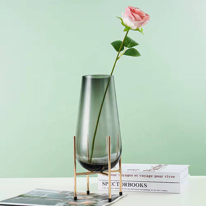 Nordic Modern Creative  Glass Vase With Metallic Stand