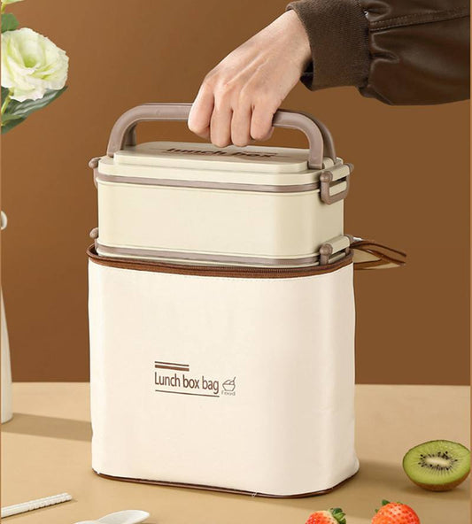 DOUBLE LAYERED LUNCH BOX WITH MATCHING LUNCH BAG