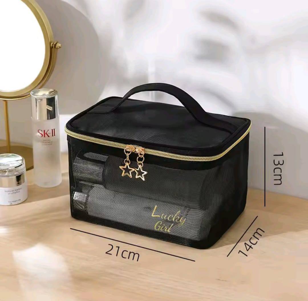 Pretty transparent toiletry bag 
double zippers, multifunction cosmetic storage bag
