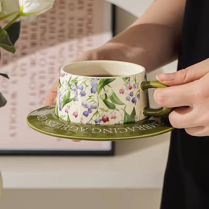 Elegant Retro Hand-printed peony Flower Coffee Cups & Saucers