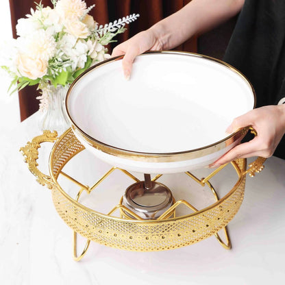 Luxury Ceramic Buffet Food warmers with High quality stainless steel stand.